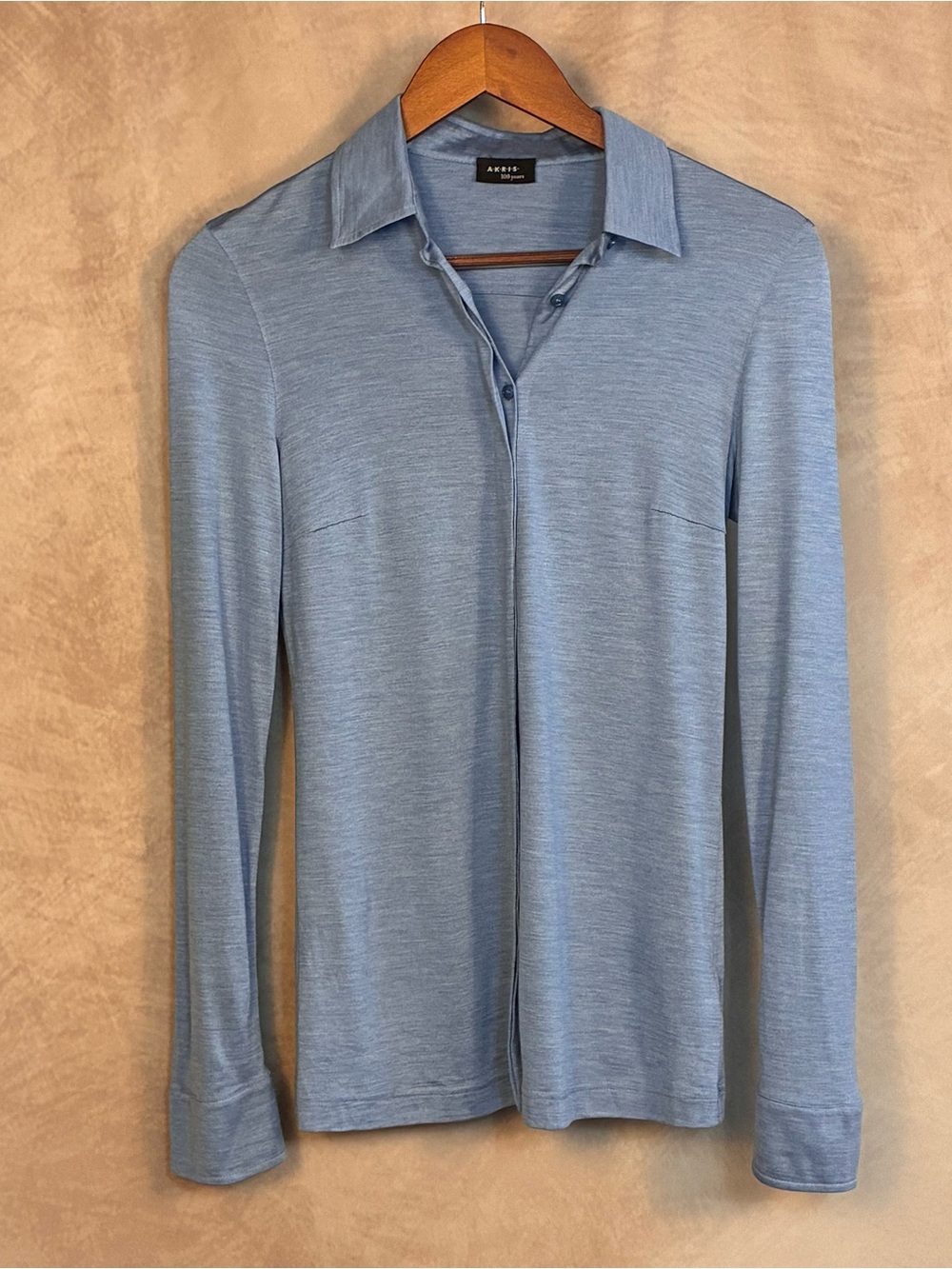 Akris Button-Front Shirt Blue 100% Mulberry Silk Italian Fabric XS/S